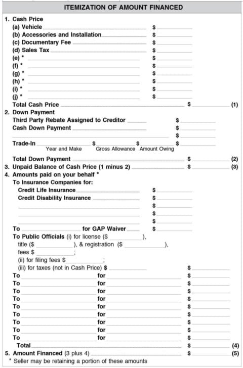 Top of Ford Credit Document with Buyer and Seller Names Form Fields
