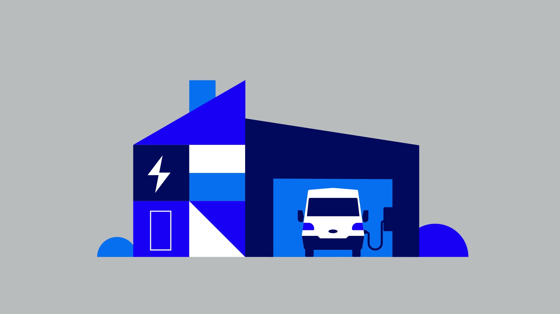 Illustration of an electric van charging inside a commercial garage.