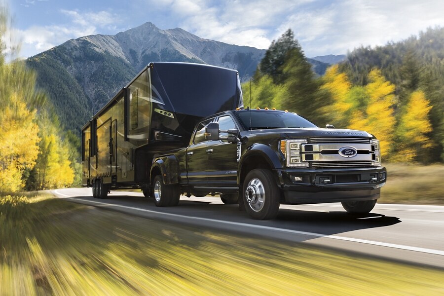 2019 Ford F 1 50 towing a large trailer