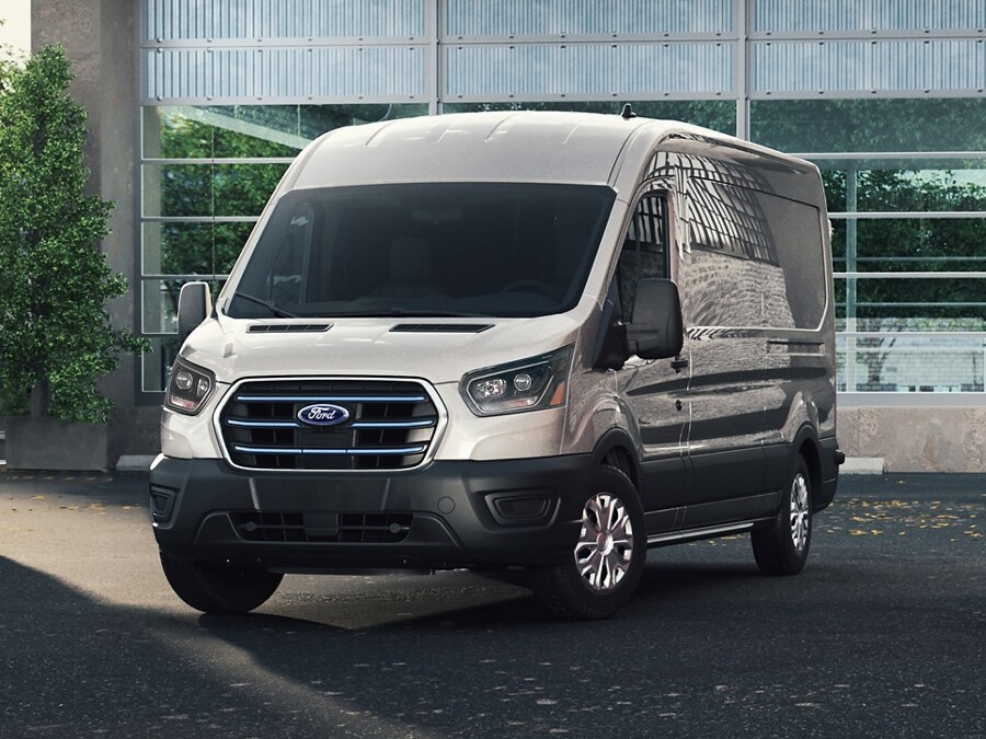 A Ford E-Transit™ parked outside of a business