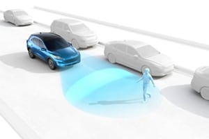 A graphic demonstrating pre collision assist with automatic emergency braking
