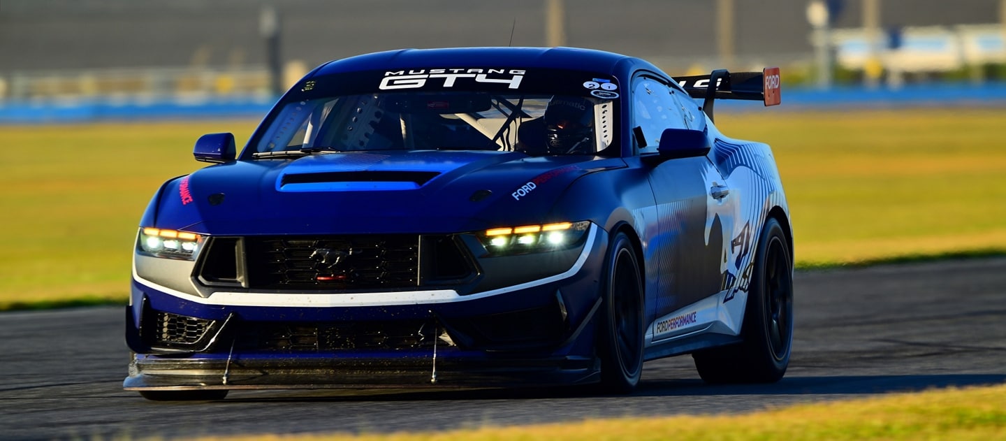 2024 Ford Mustang® GT4 being driven on a closed race track