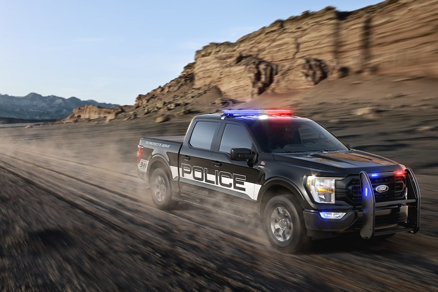 2021 Ford F-150 Police Responder® being driven along a desert floor