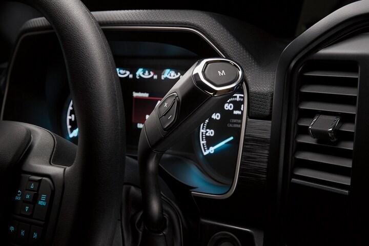 The column shifter of a 2021 Ford F-150 Police Responder®