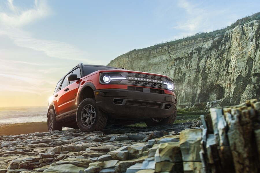 2022 Ford Bronco® Sport SUV Badlands® in Hot Pepper Red parked on a beach