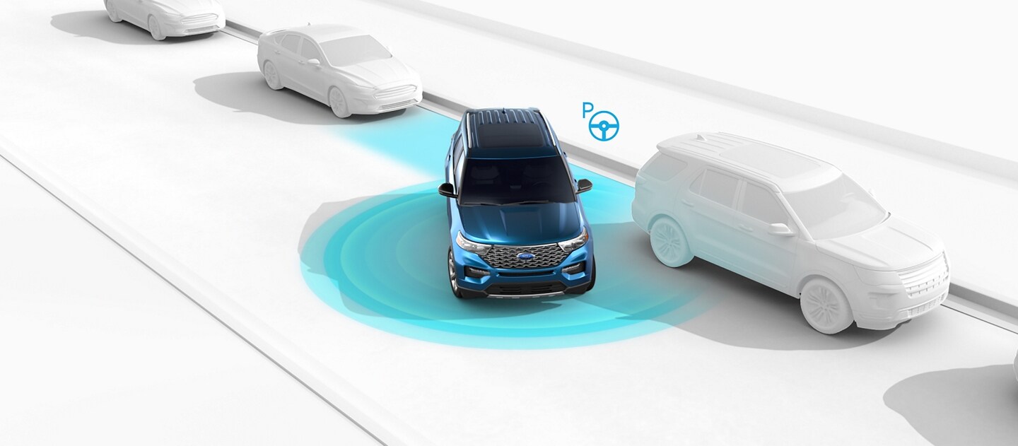 Se muestra imagen de vehículo usando la Asistencia Activa para Estacionar Optimizada para estacionar en paralelo