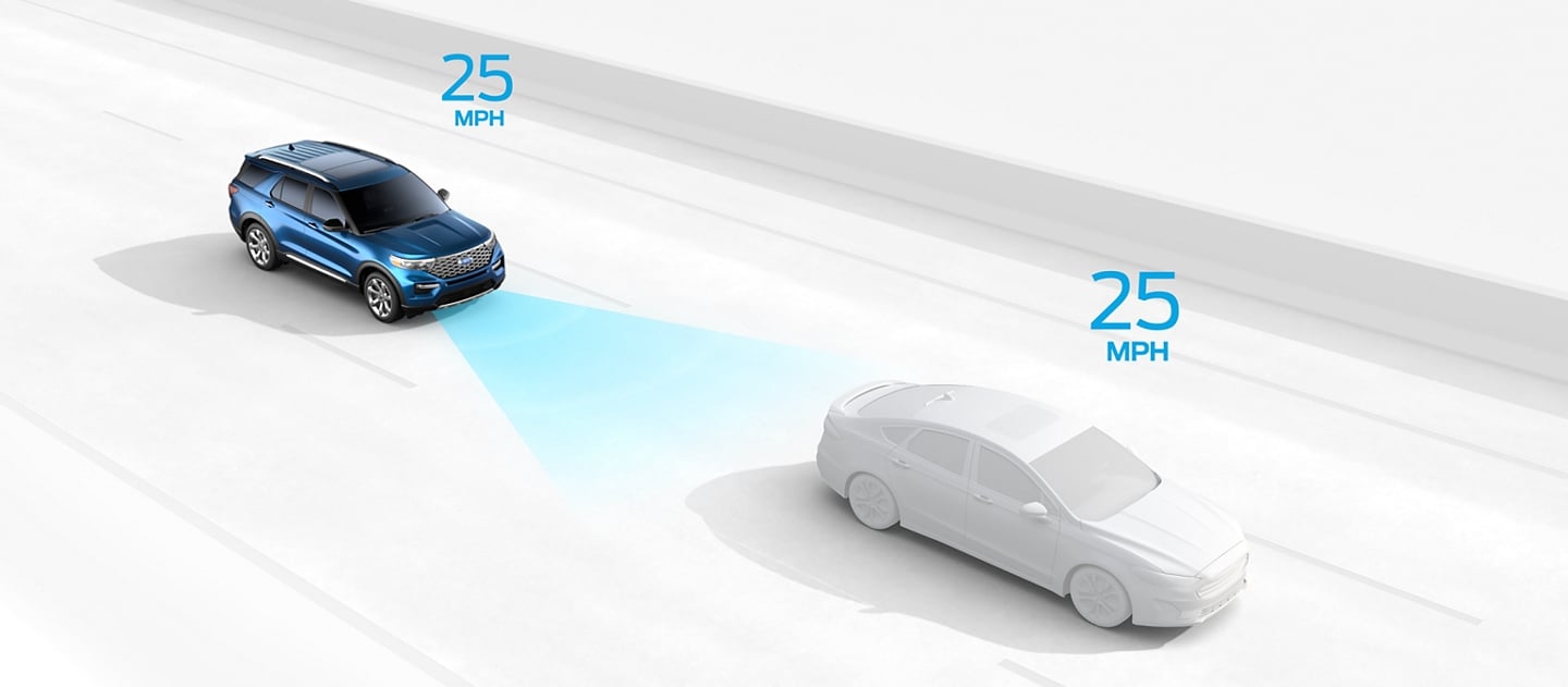 Illustration showing Adaptive Cruise Control with speed set at twenty five miles per hour