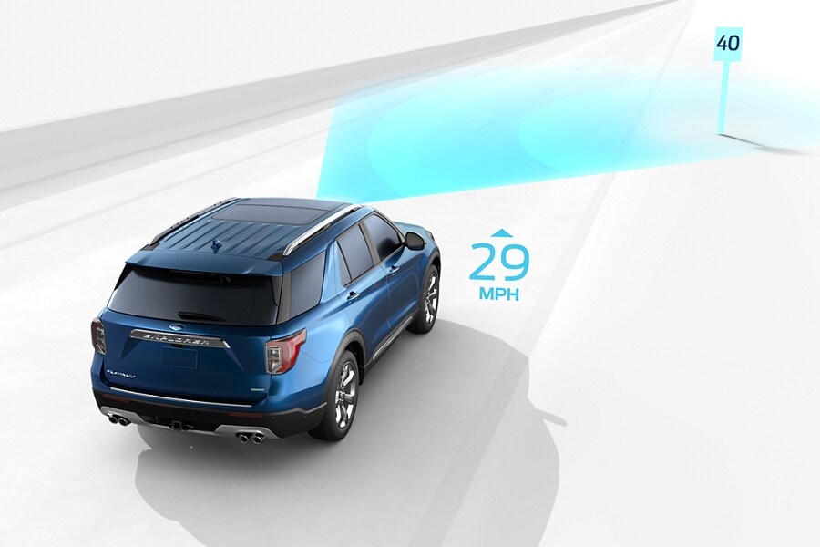 Illustration showing Intelligent Adaptive Cruise Control with speed sign recognition