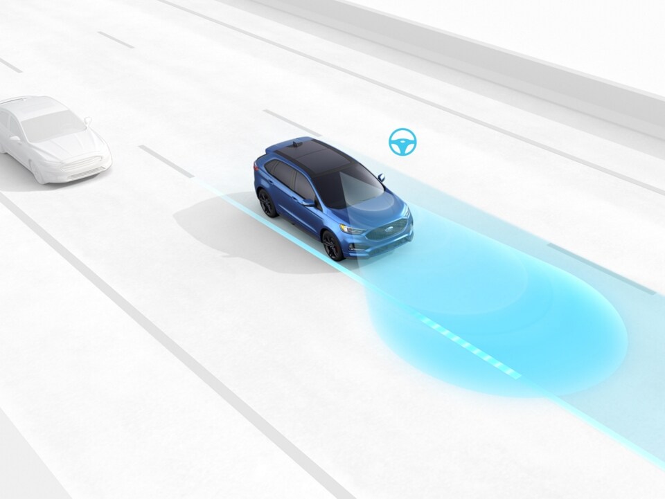 Graphic demonstrating 2020 Ford Edge using Lane-Keeping System