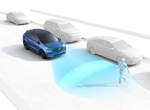 Graphic demonstrating 2023 Ford Edge using Pre-Collision Assist