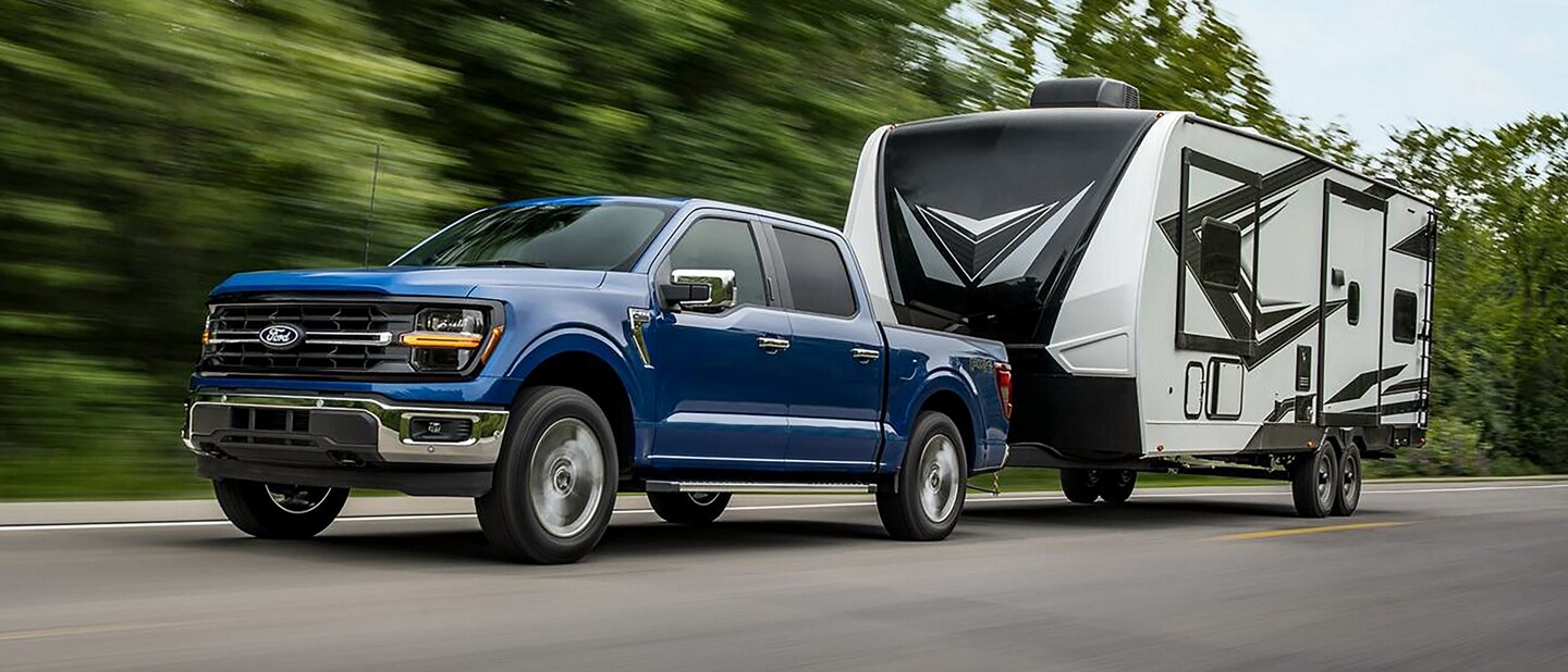 Ford F150 in atlas blue metallic with ford pro trailer back-up assist