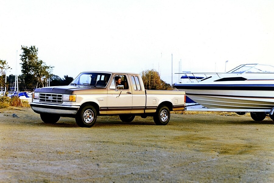 Vintage Ford F-150® pickup pulling a boat