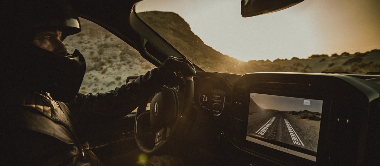 Image of driver using the dash cam in a 2023 Ford F-150® Raptor R™