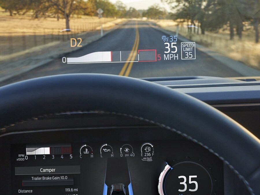 2024 Ford Super Duty heads up display showing 35mph