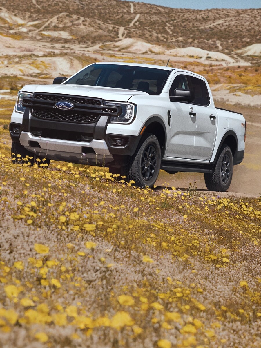 2025 Ranger® XLT driving up a desert mountain trail.