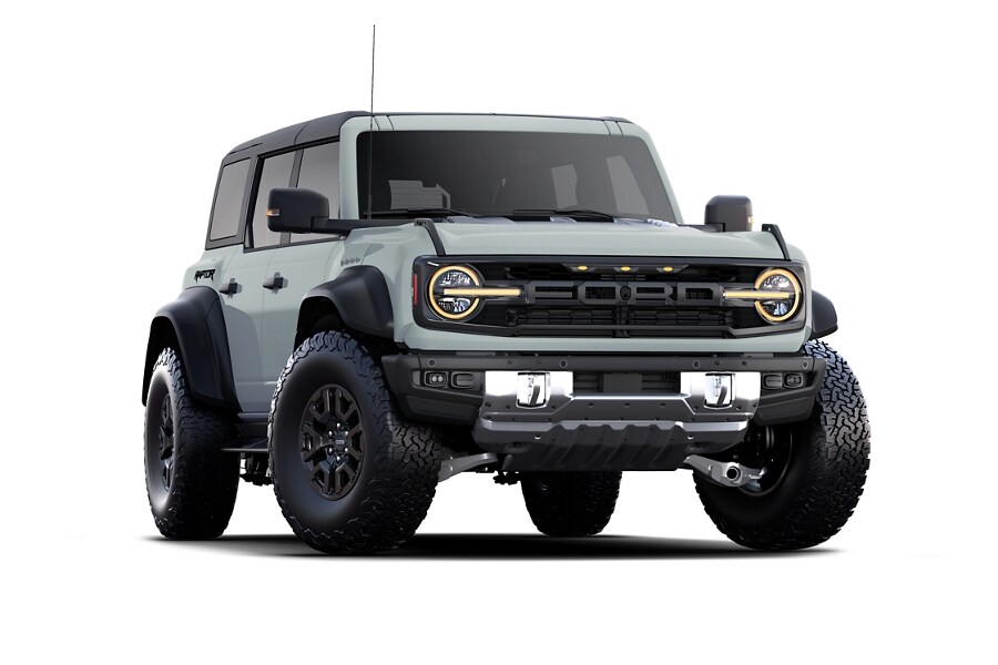 Four-door 2023 Ford Bronco® Raptor® model shown in Cactus Gray
