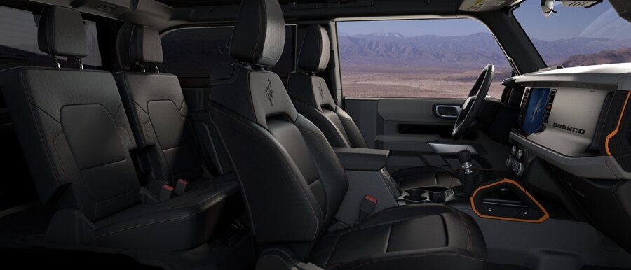 Interior of 2024 Ford Bronco® SUV with standard marine-grade vinyl seats in Black Onyx