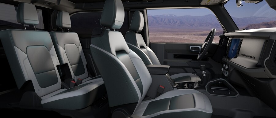 Interior of 2024 Ford Bronco® SUV showing Marine Grade Vinyl in Dark Space Gray with Black Onyx