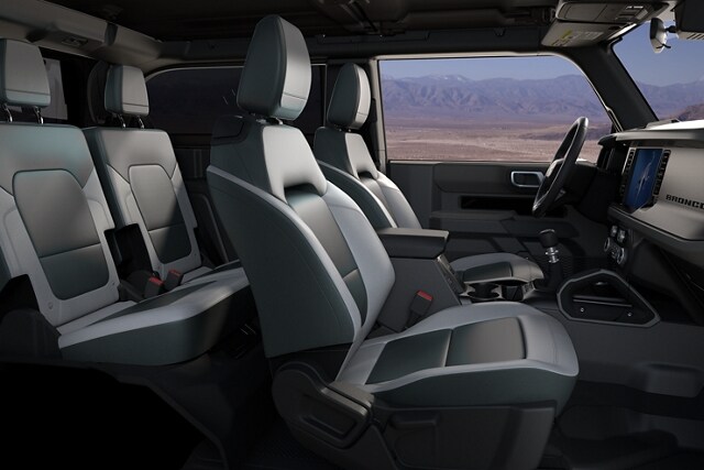 Interior of 2024 Ford Bronco® SUV showing Marine Grade Vinyl in Dark Space Gray with Black Onyx
