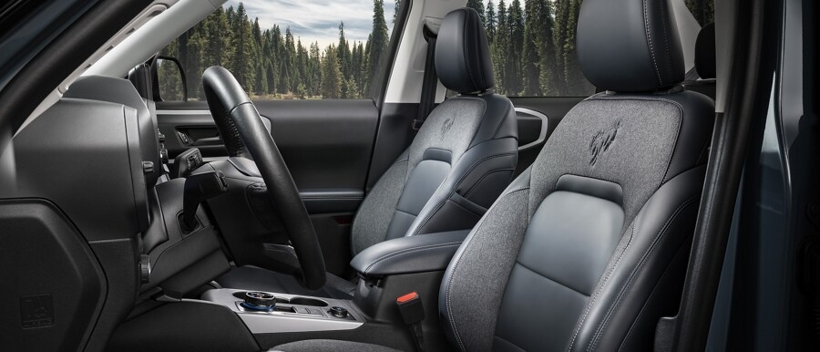 Close-up interior of the 2023 Ford Bronco® Sport featuring two-tone seats