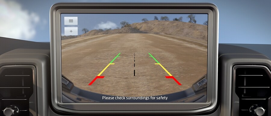 Imagen en la pantalla de la Cámara Trasera de 180° con Vista Dividida