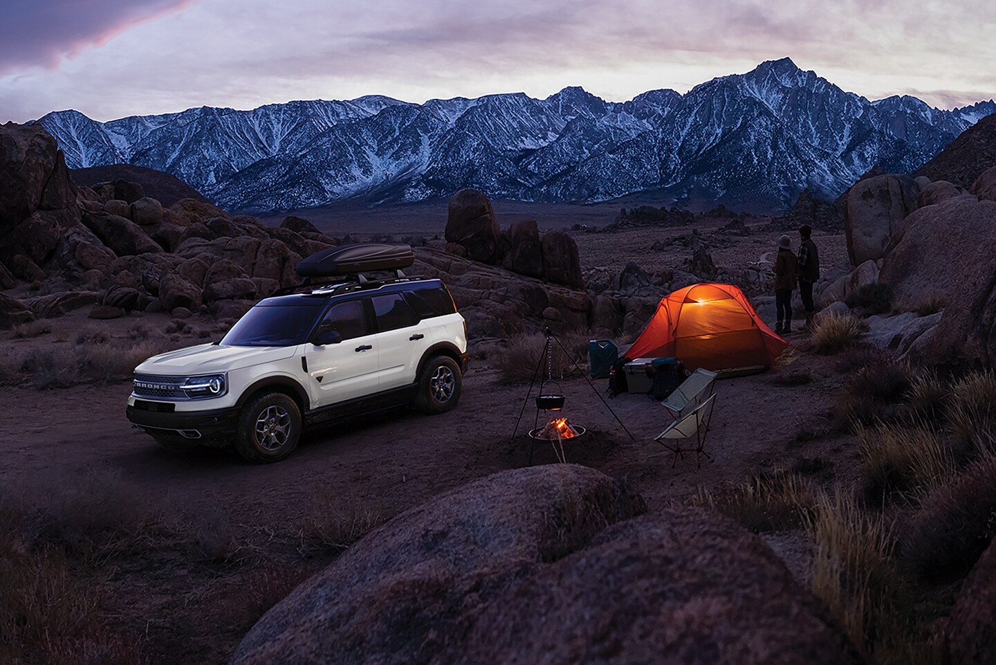 2024 Ford Bronco Sport at campsite in mountains.