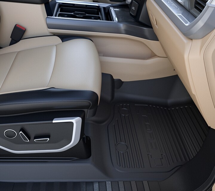 Close up of interior of the 2023 Ford Super Duty® showing the all-weather floor mats