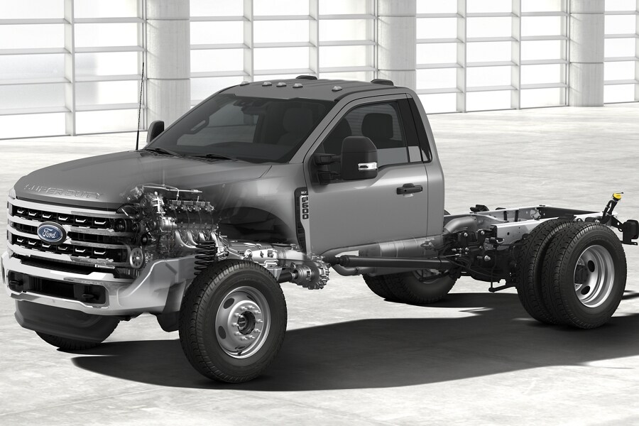 2024 Ford Super Duty® Chassis Cab F-600® truck with engine showing through transparent exterior