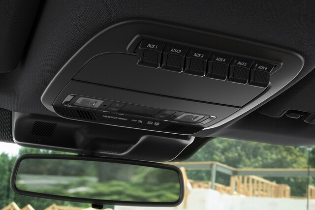 Six standard factory-installed auxiliary upfitter switches in overhead console
