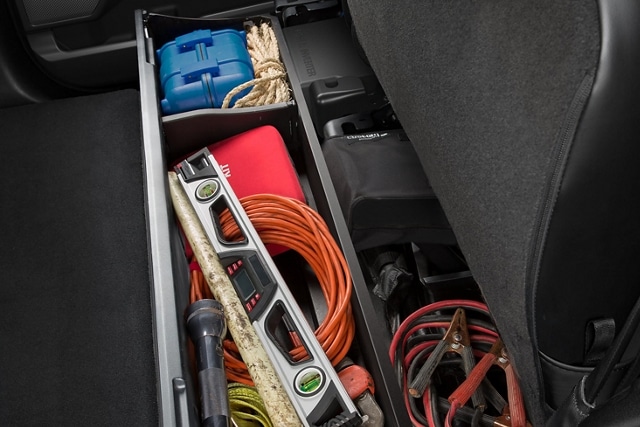 2024 Ford Super Duty® Chassis Cab rear-seat storage and locking under-seat storage