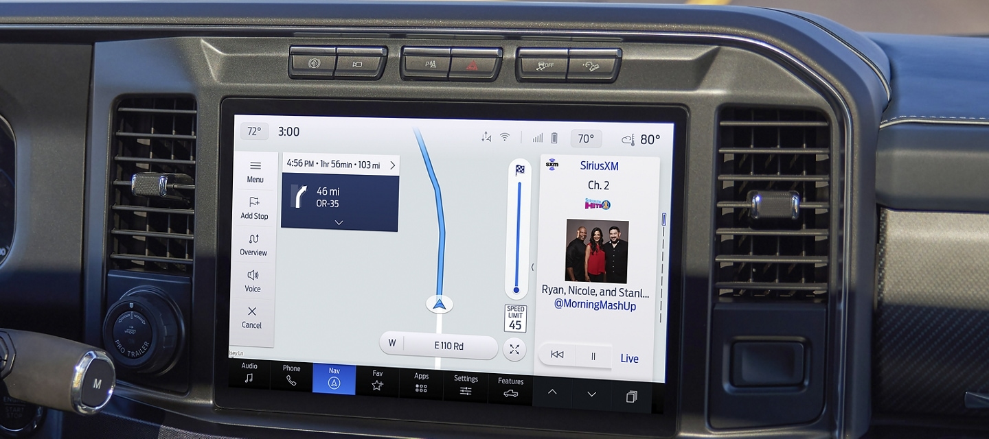 2024 Ford Super Duty® Chassis Cab showing Voice Activated Touchscreen Navigation System in use