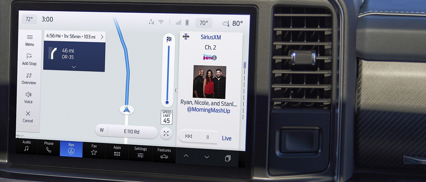 2024 Ford Super Duty® Chassis Cab interior displaying the Connected Built-in Navigation screen