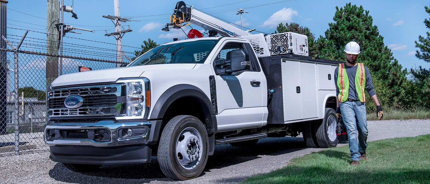 2024 Ford Super Duty® Chassis Cab with upfit parked at work site