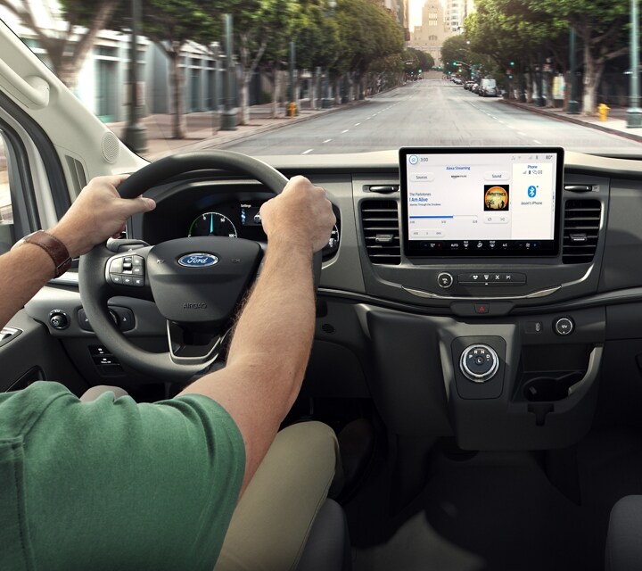 Close-up of the center screen inside the 2023 Ford E-Transit™