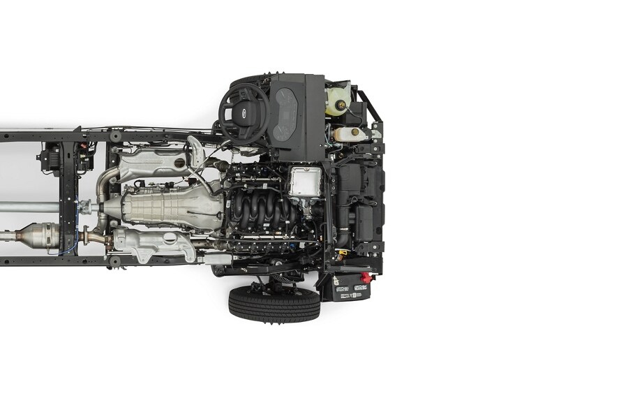 Overhead view of the 7.3 liter V8 engine
