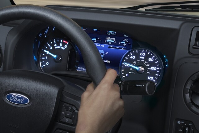 Close-up of the 2023 Ford E-Series Cutaway instrument cluster