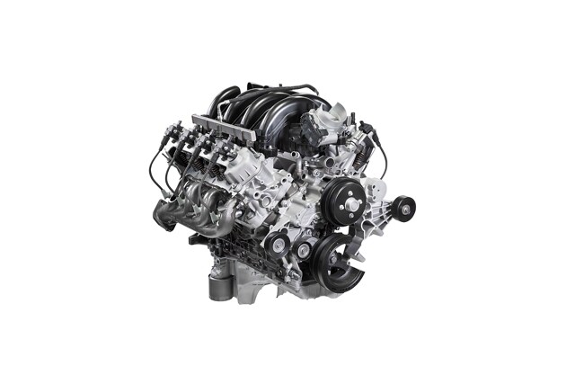 Close-up of the 7.3-liter V8 engine
