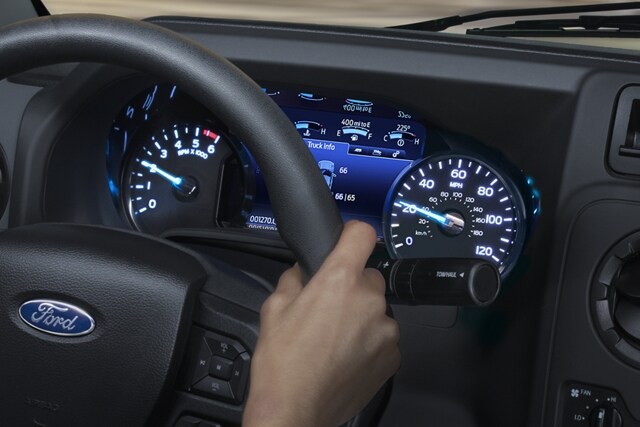 Close-up of the 2024 Ford E-Series Cutaway instrument cluster