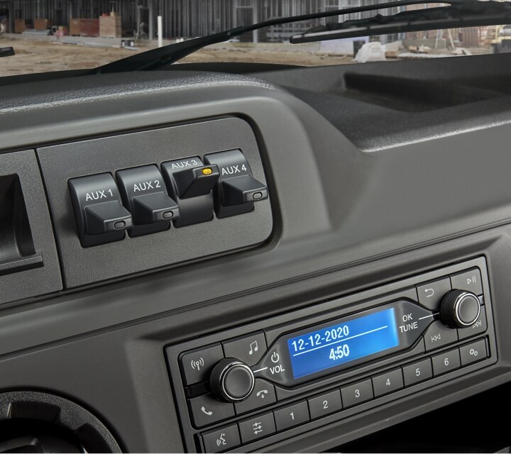 Close-up of the upfitter switches on the instrument panel