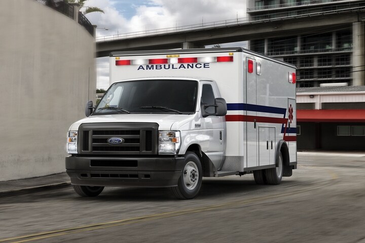 2024 Ford E-Series dual rear wheel cutaway with Type III ambulance upfit