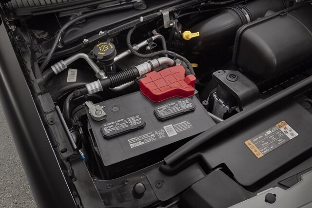 Close-up of the 78 amp per hour battery