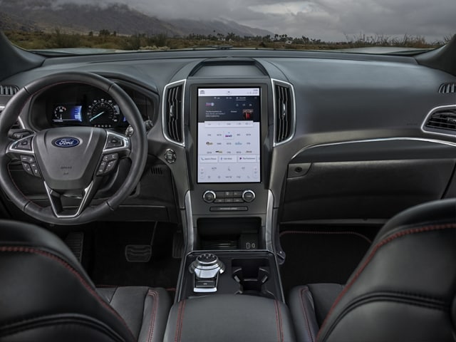 2022 Ford Edge console, steering wheel, instrument cluster, and 12-inch touchscreen