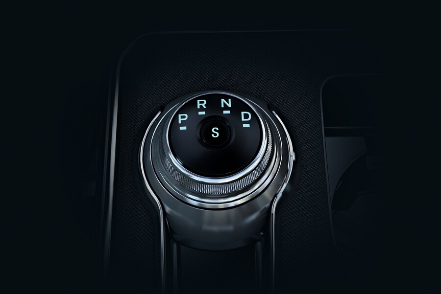 Primer plano del dial giratorio de la palanca de cambios de una SUV Ford Edge® 2023