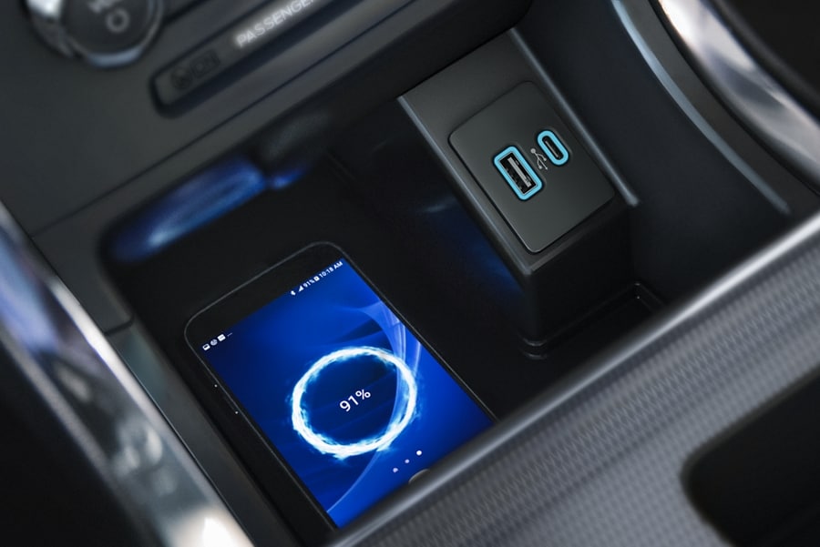 Smartphone on the wireless charging pad in a 2024 Ford Edge® SUV