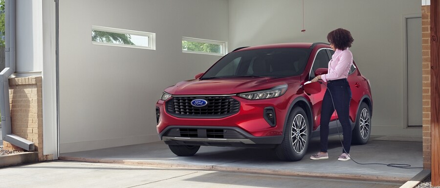 2023 Ford Escape® in Rapid Red Metallic Tinted Clearcoat in a residential garage