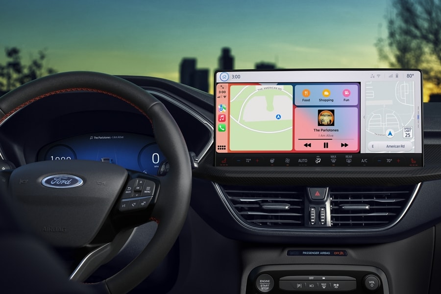 Vista interior de una Ford Escape® 2023 que muestra la pantalla del tablero SYNC® 4