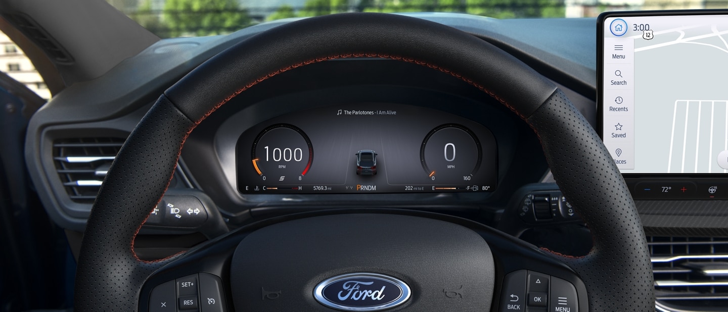Grupo de instrumentos digitales de 12.3” disponible en una Ford Escape® 2023 que muestra el modo de manejo Deportivo