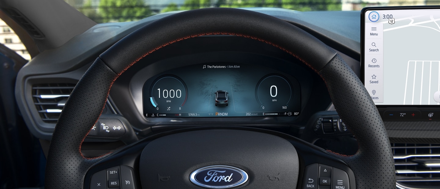 Grupo de instrumentos digitales de 12.3” disponible en una Ford Escape® 2023 que muestra el modo de manejo Resbaladizo