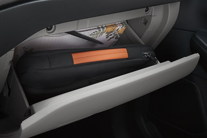 Close-up shot of the open glove box