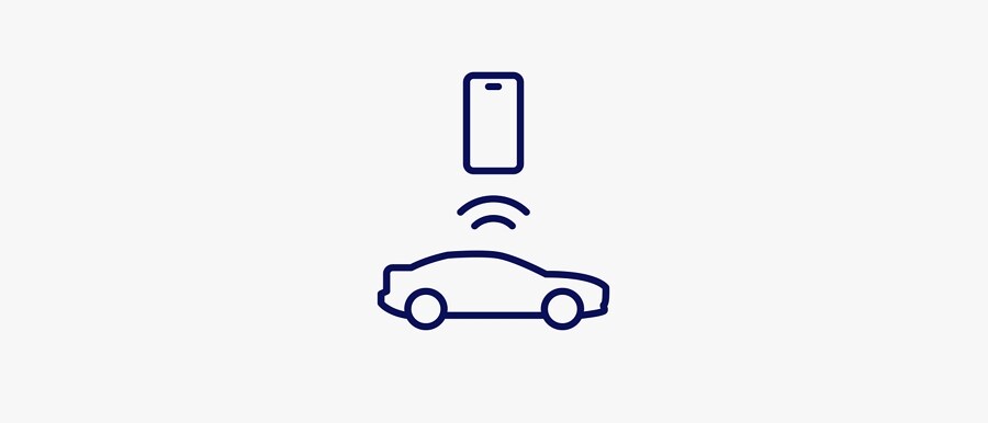 Dibujo de un teléfono celular que recibe ondas de radio de un automóvil